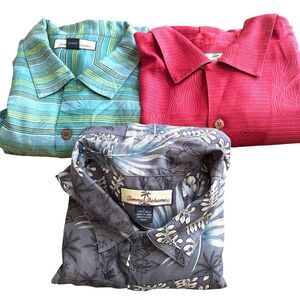 Lot Tommy Bahama Mens Button Up Shirt 100% Silk Short Sleeve L Hawaiian Tropical